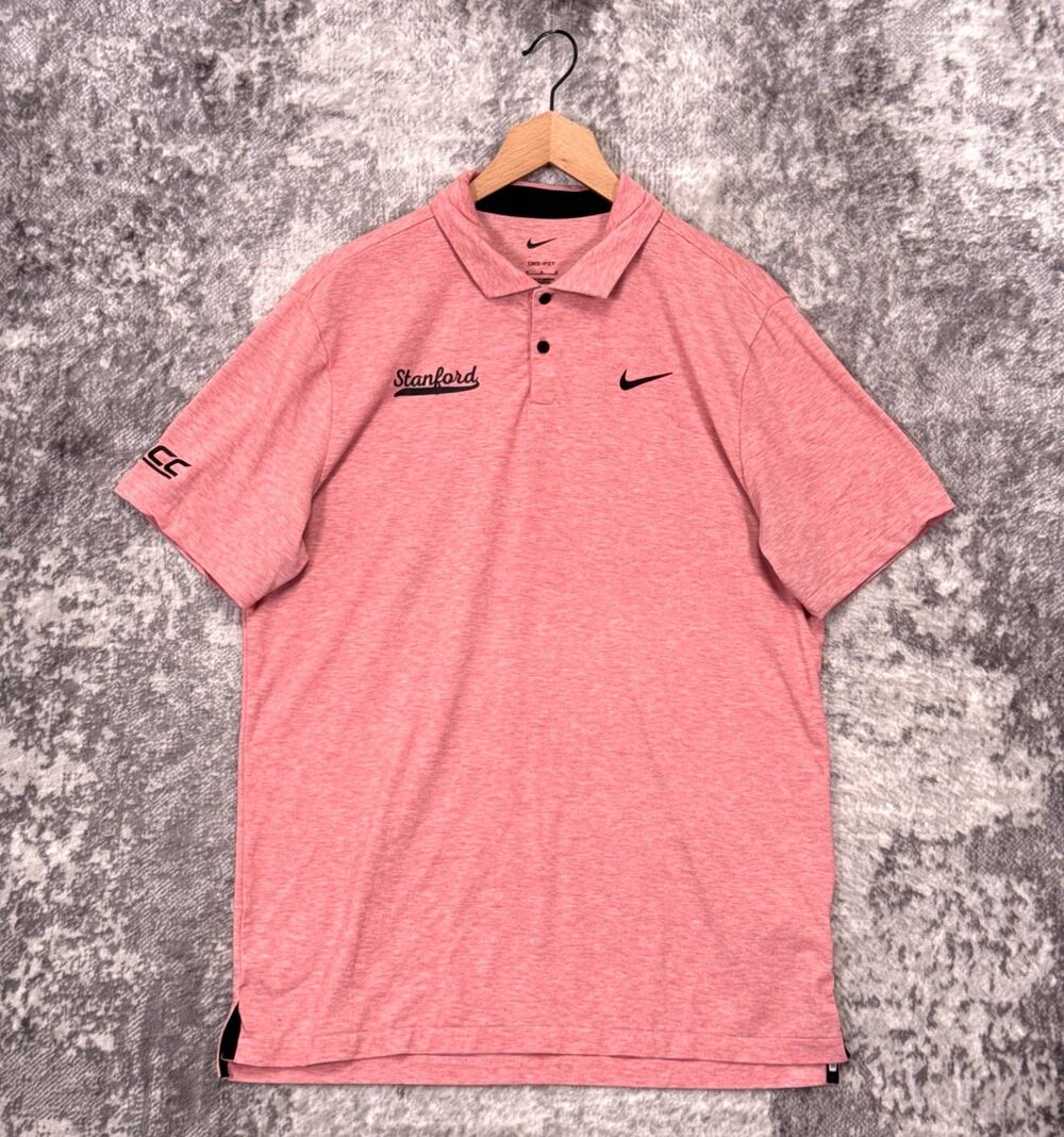 Nike Polo Shirt Medium Mens Stanford Cardinals ACC Spell Out Script Golf